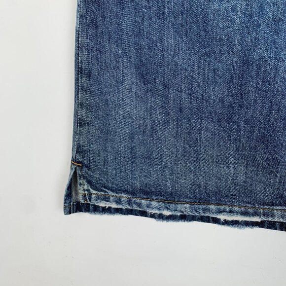 Miu Miu Distressed Denim Mini Skirt With Red & Blue Studded Pocket Accents - Picture 5 of 9